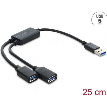 Delock 2-poorts USB 5 Gbps Type-A kabelhub met USB Type-A-stekker 25 cm (64374)