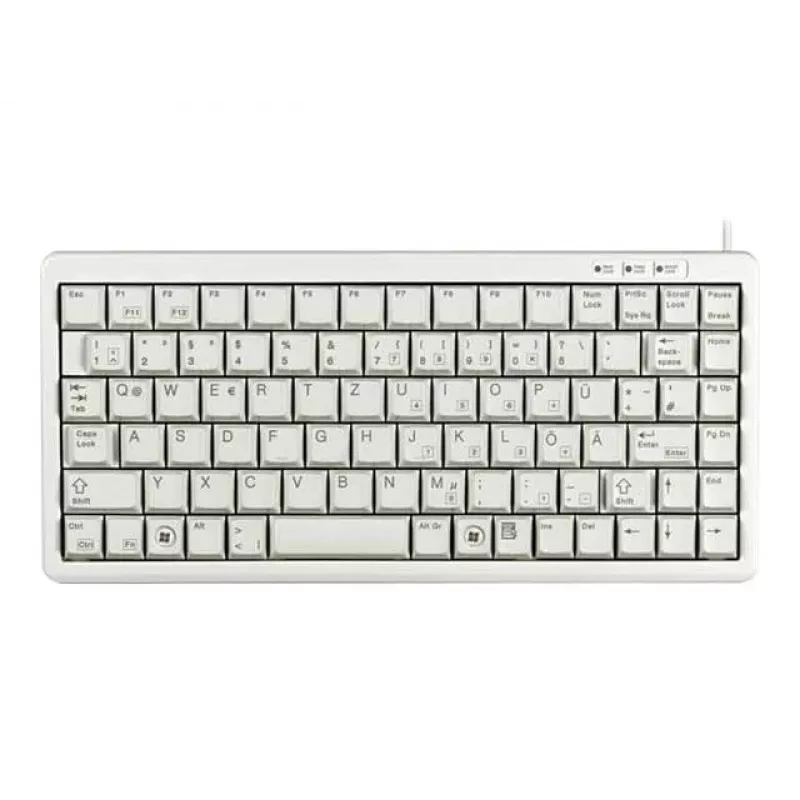 Cherry Slim Line G84-4100 compact toetsenbord, PS/2 + USB, 83 toetsen, Duitse layout (QWERTZ), lichtgrijs