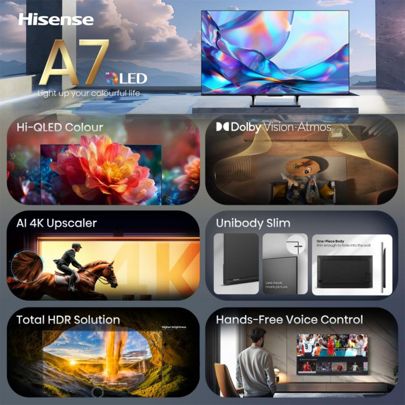 Hisense 50A7S 50 inch QLED 4K VidaaOS 60Hz Dolby Vision IQ 2026 televisie