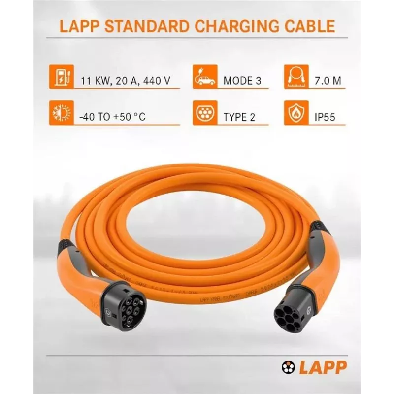 LAPP MOBILITY laadkabel Type 2, tot 11 kW, 7 m, oranje (61790)