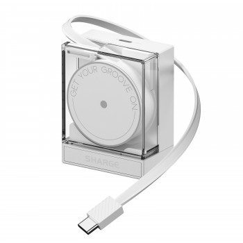 SHARGE oprolbare 65 GaN lader, 65W, 2x USB-C, geïntegreerde USB-C-kabel – wit