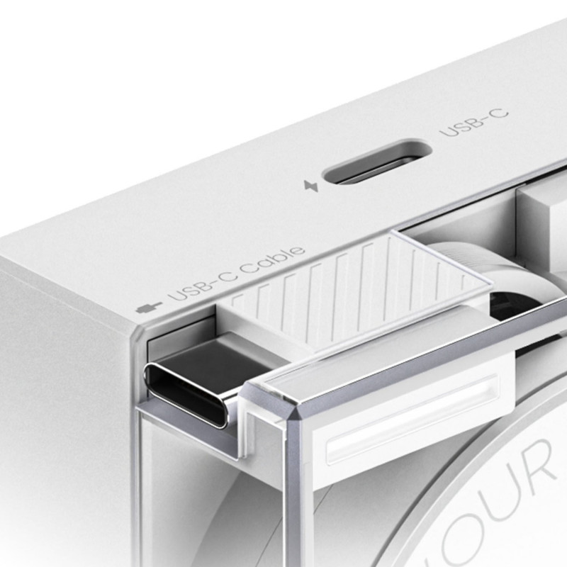 SHARGE oprolbare 65 GaN lader, 65W, 2x USB-C, geïntegreerde USB-C-kabel – wit