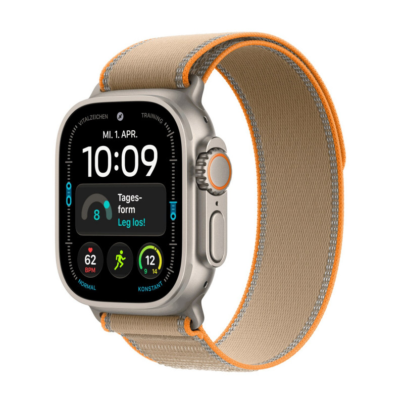 Apple Watch Ultra 4 GPS + Cellular 49 mm titanium behuizing naturel met Trail Loop sand – M/L