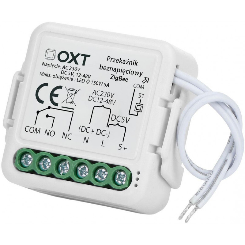 OXT T250DC mini ZigBee Tuya relaismodule, potentiaalvrij, AC 230 V / DC 5 V / 12-48 V