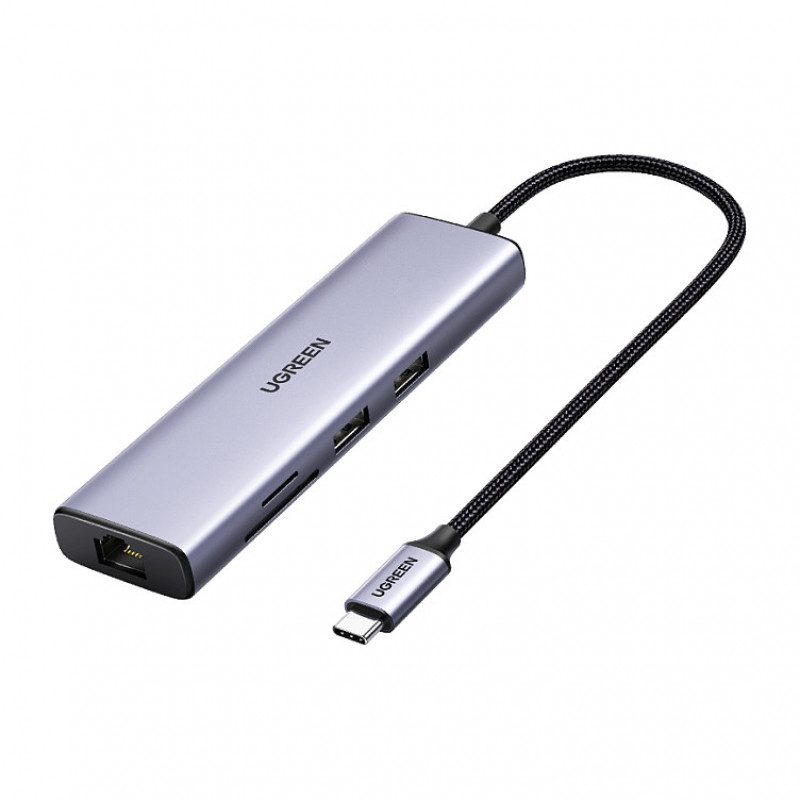 UGREEN 60515 7-in-1 USB-C-multipoort-adapter, 4K HDMI, Gigabit Ethernet, 100 W PD, grijs