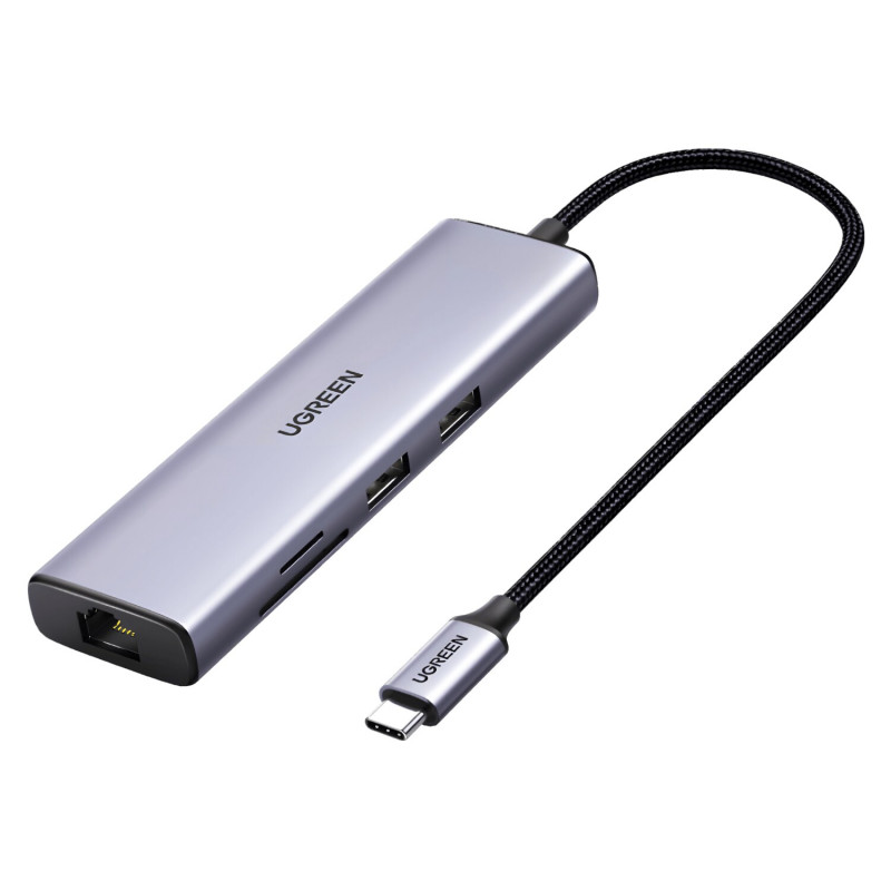 UGREEN 60515 7-in-1 USB-C-multipoort-adapter, 4K HDMI, Gigabit Ethernet, 100 W PD, grijs