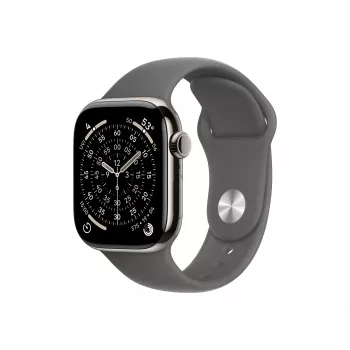 Apple Watch Series 11 GPS + Cellular 42 mm titanium behuizing naturel met sportband grijs – S/M