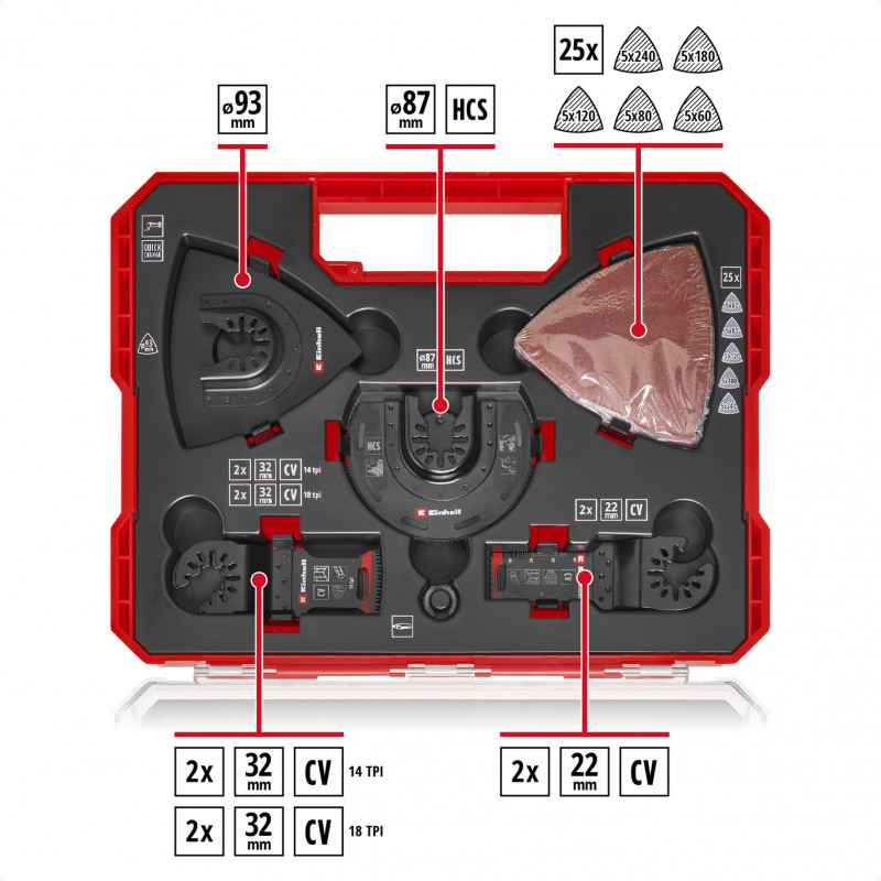 Einhell 708136 accessoireset voor multifunctioneel gereedschap, 35 delen, in XL-PLUS-CASE