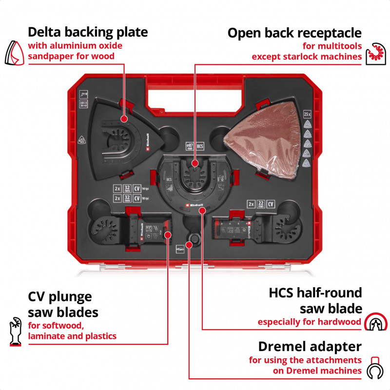 Einhell 708136 accessoireset voor multifunctioneel gereedschap, 35 delen, in XL-PLUS-CASE