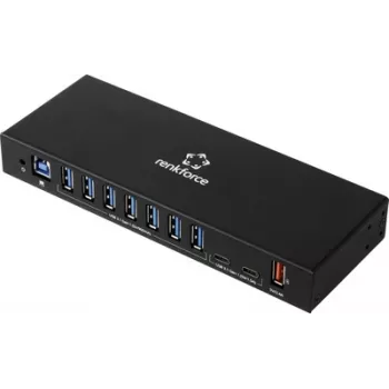 Renkforce RF-7403762 USB-hub 10 poorten USB-A, USB-C® USB 3.2 Gen1 5 Gbit/s voor industriële toepassingen zwart RF-IH10-100