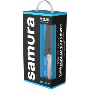 Samura MOJO 6 messenset met blok, witte grepen (SMJ-06W)