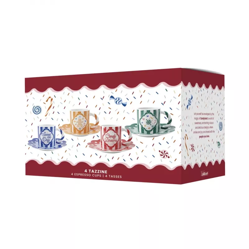 Bialetti Candyland set van 4 kopjes met schotels 80 ml