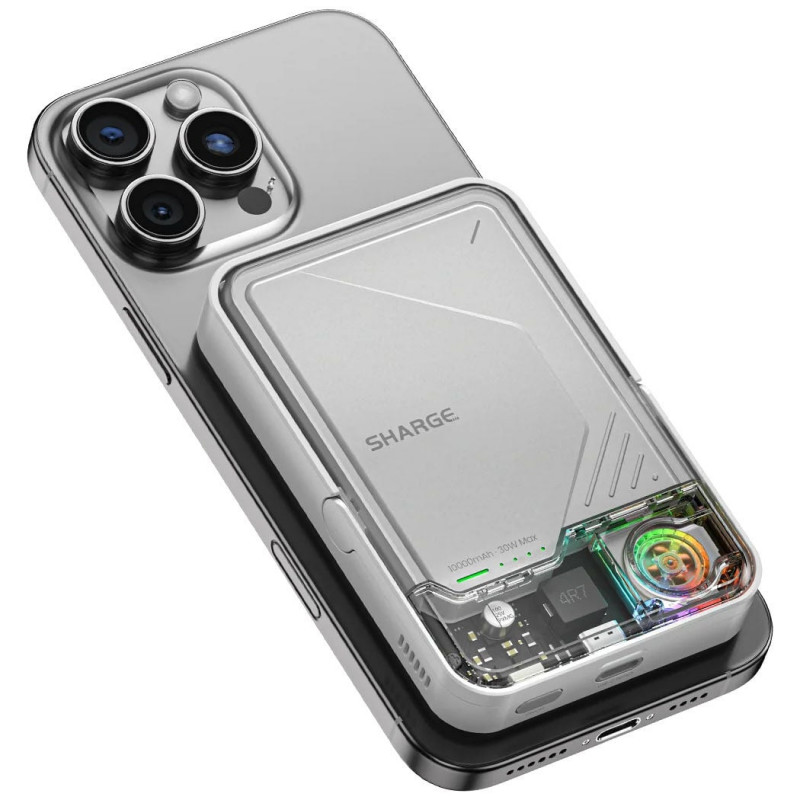 SHARGE ICEMAG 2 powerbank, 10000 mAh, 15 W Qi2, 30 W USB-C, transparant