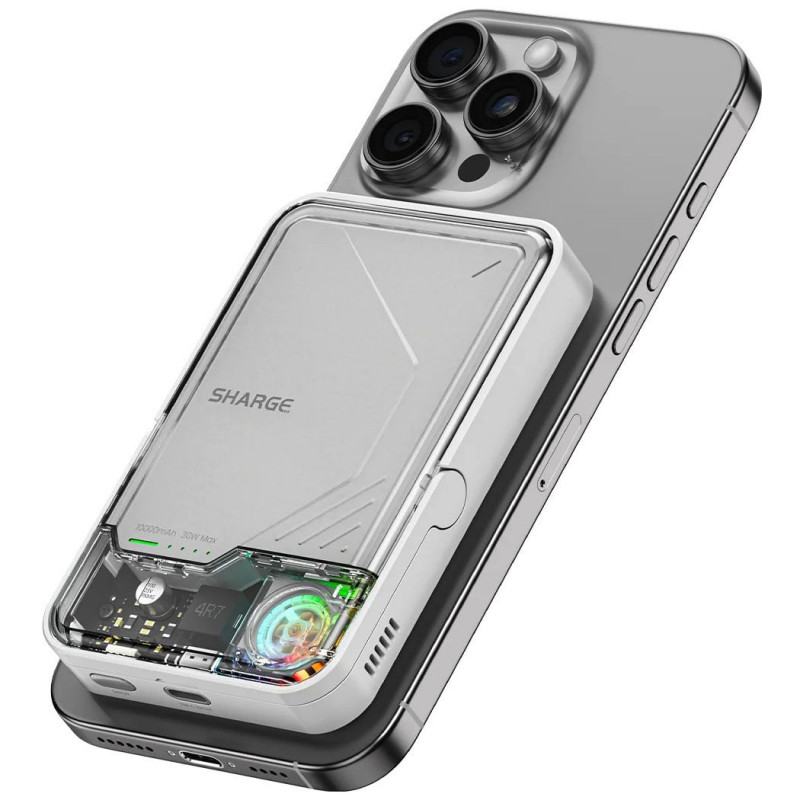 SHARGE ICEMAG 2 powerbank, 10000 mAh, 15 W Qi2, 30 W USB-C, transparant