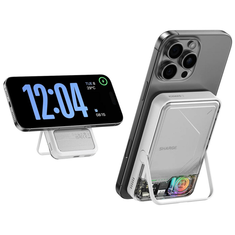 SHARGE ICEMAG 2 powerbank, 10000 mAh, 15 W Qi2, 30 W USB-C, transparant