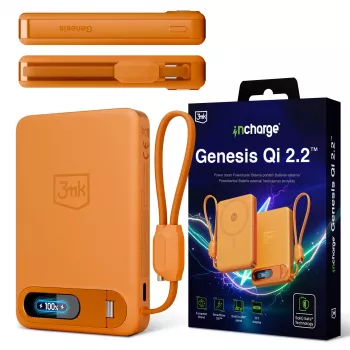 3mk incharge® Genesis Qi 2 25W draadloze oplader + PD45W, geïntegreerde USB-C-kabel, oranje