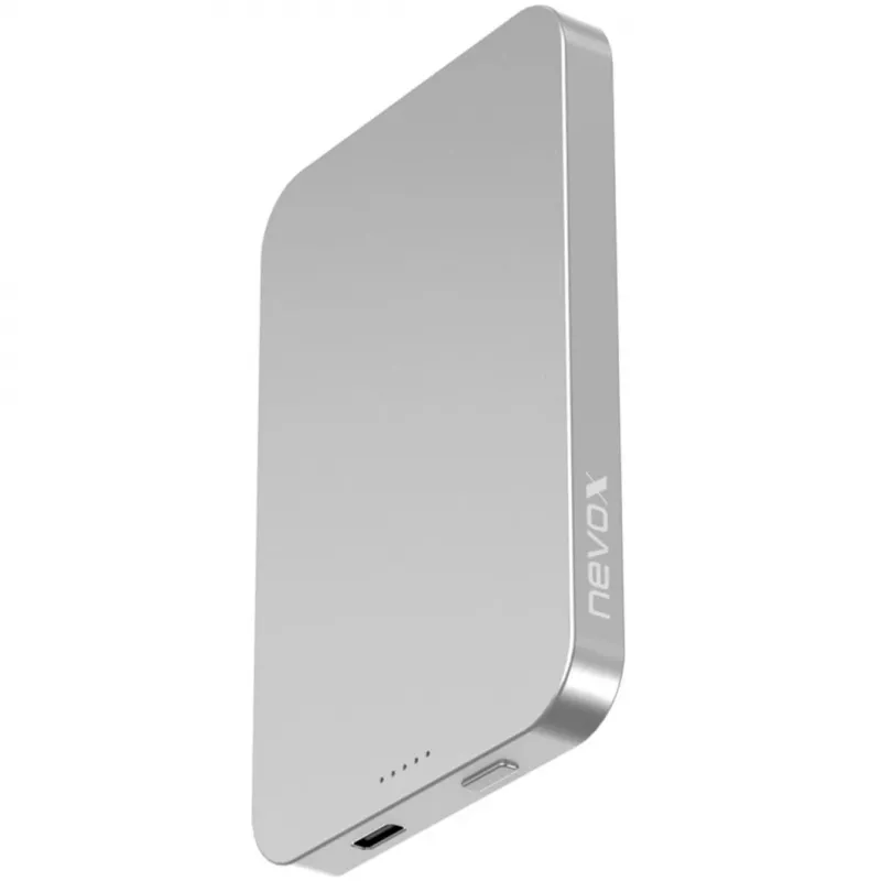 Nevox magnetische draadloze powerbank Qi2, 5000 mAh, zilver/wit