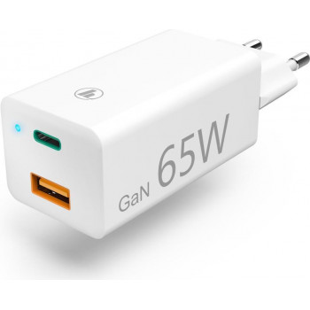 Hama oplader GaN, USB-C Power Delivery (PD) + USB-A QC3.0, 65W, wit