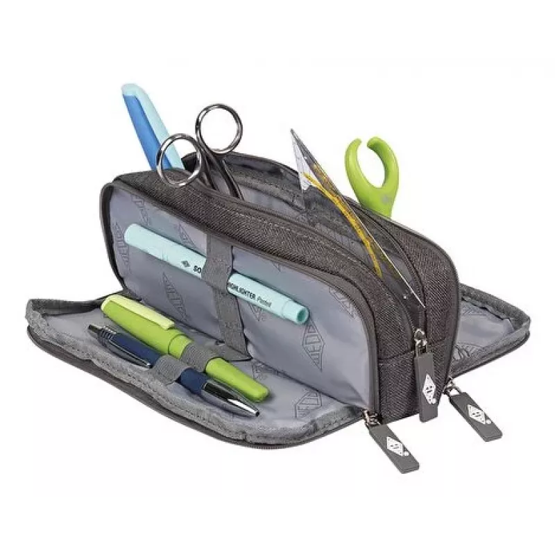 WEDO pennenzak College, polyester, grijs, ruim vak, 3 ritsvakken, 7 pennen