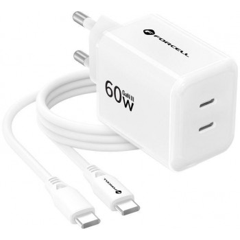 Forcell F-Energy GaN III Crystal Color VT-60 60W PD QC 4.0 2x USB-C wandlader wit + kabel