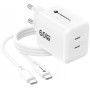 Forcell F-Energy GaN III Crystal Color VT-60 60W PD QC 4.0 2x USB-C wandlader wit + kabel