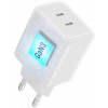 Forcell F-Energy GaN III Crystal Color VT-60 60W PD QC 4.0 2x USB-C wandlader wit + kabel
