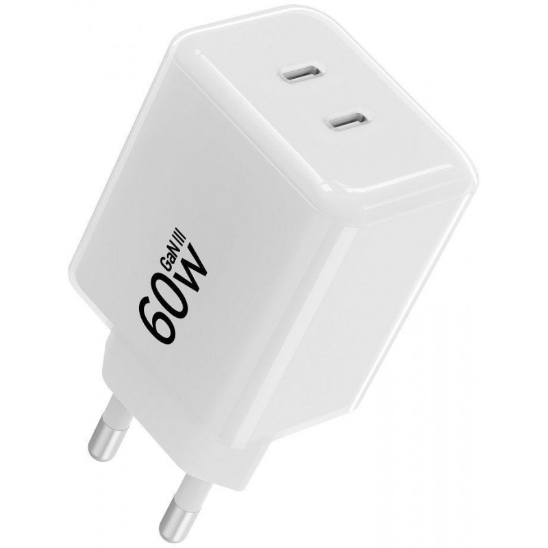 Forcell F-Energy GaN III Crystal Color VT-60 60W PD QC 4.0 2x USB-C wandlader wit + kabel