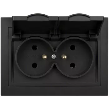 VCX WESA LC-53C dubbel stopcontact met klep en aarding, zwart