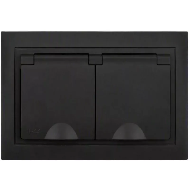 VCX WESA LC-53C dubbel stopcontact met klep en aarding, zwart