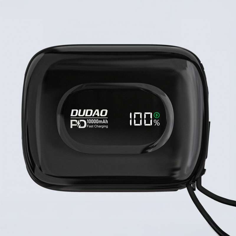 Dudao K32 powerbank 22,5 W 10000 mAh met geïntegreerde USB-C-/Lightning-kabel – zwart
