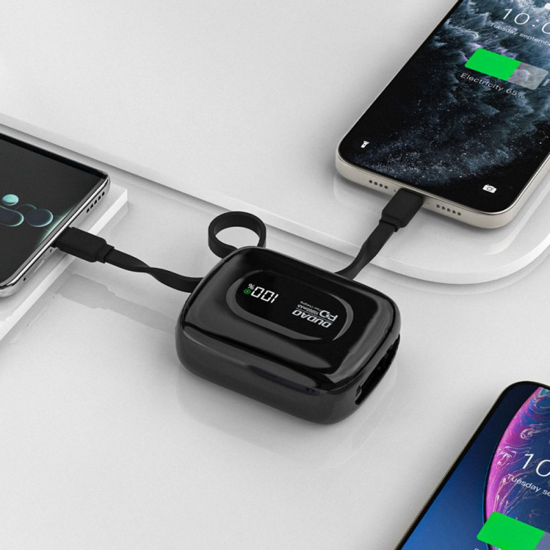 Dudao K32 powerbank 22,5 W 10000 mAh met geïntegreerde USB-C-/Lightning-kabel – zwart