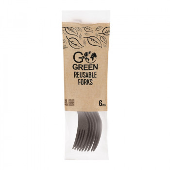 Gogreen Go Green herbruikbare vorken, 6 stuks, zwart