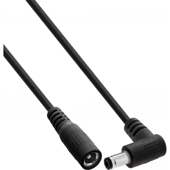 InLine® DC-verlengkabel, haakse stekker, 5,5 x 2,1 mm, zwart, 0,5 m