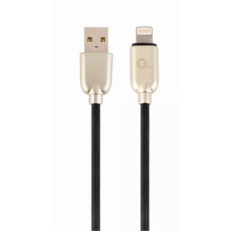 Gembird USB 2.0 kabel USB-A stekker naar Lightning stekker, rubber omvlochten, 1 m, zwart (CC-USB2R-AMLM-1M)