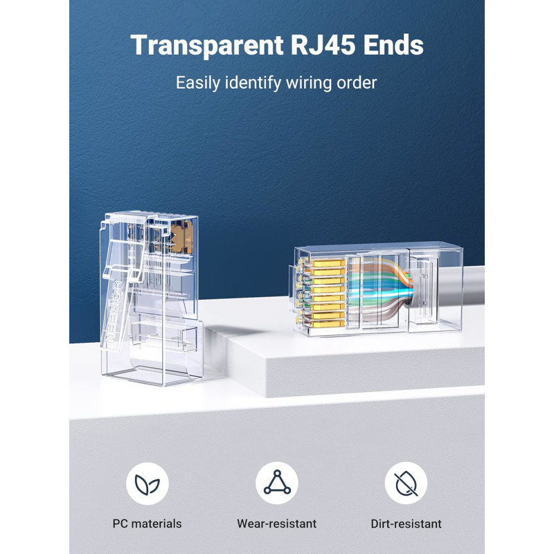 UGREEN Cat6 RJ45 modulaire stekker (50 stuks) – transparant met gouden contacten