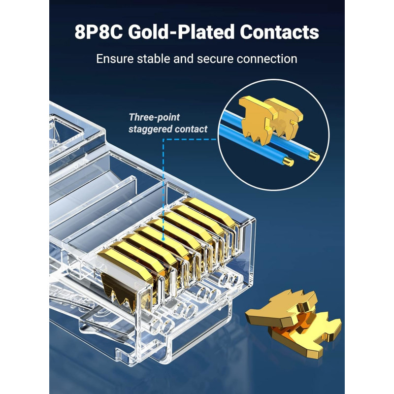 UGREEN Cat6 RJ45 modulaire stekker (50 stuks) – transparant met gouden contacten