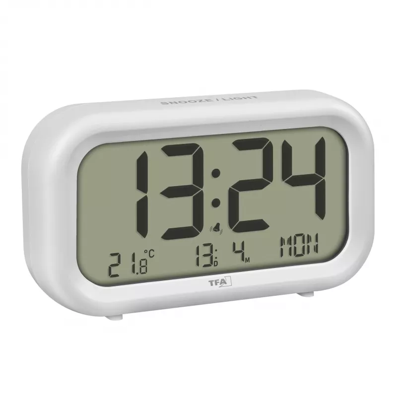 TFA Dostmann 60.2052.02 quartzwekker wit 2 wektijden groot display, extra luid weksignaal