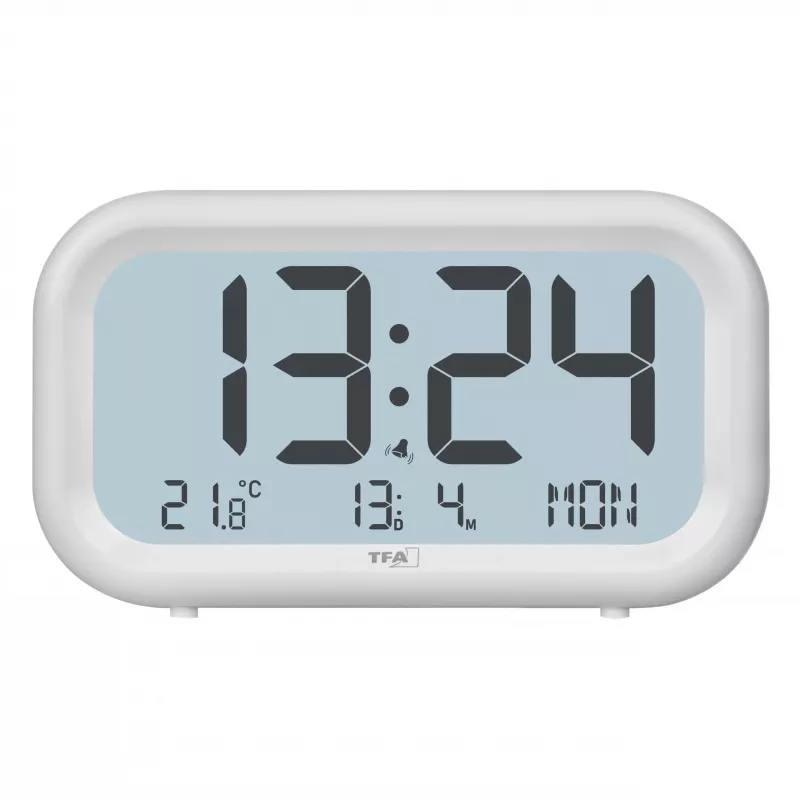 TFA Dostmann 60.2052.02 quartzwekker wit 2 wektijden groot display, extra luid weksignaal