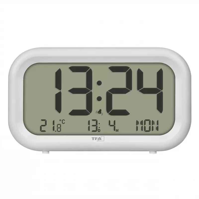 TFA Dostmann 60.2052.02 quartzwekker wit 2 wektijden groot display, extra luid weksignaal