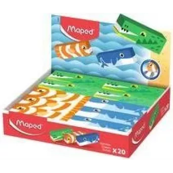 Maped gum in dierendesign kunststof, ftalaat- en PVC-vrij, 3 diermotieven – 20er-display