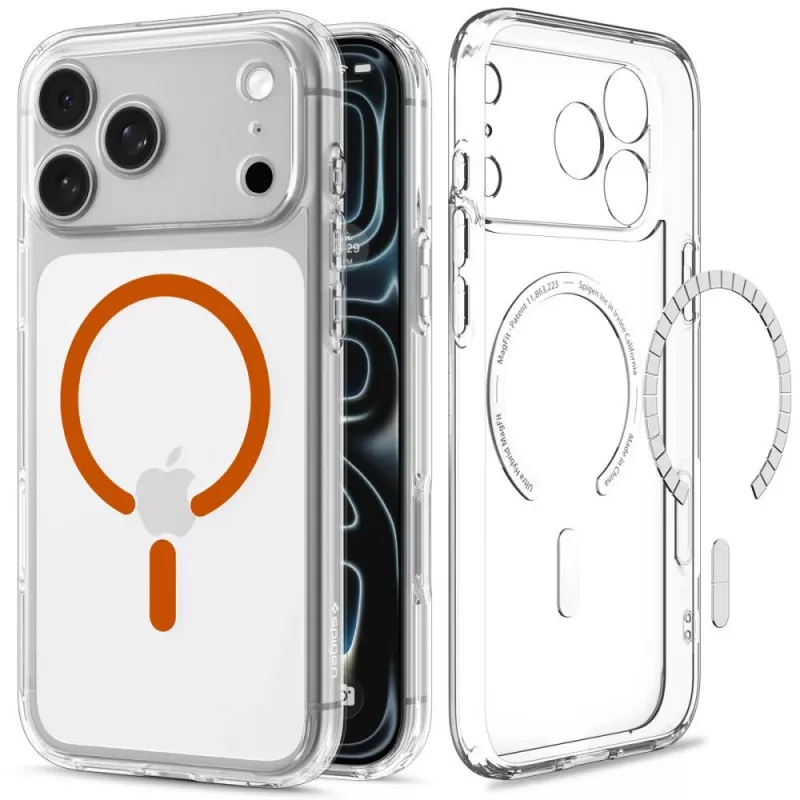 Spigen Ultra Hybrid MagSafe hoes voor iPhone 17 Pro Max / 18 Pro Max, transparant/oranje (ACS12122)