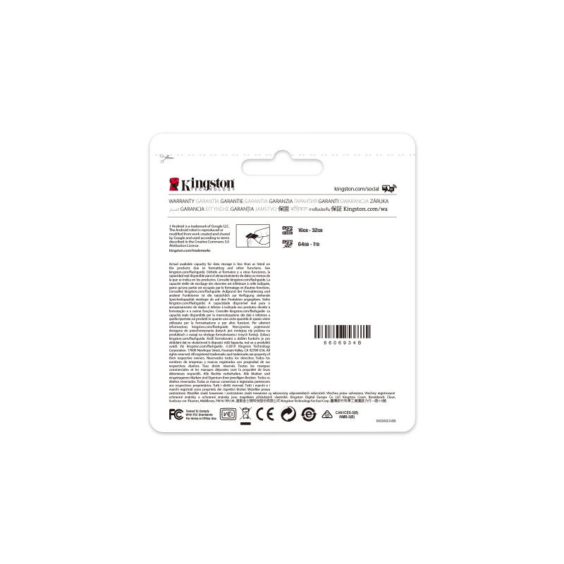 Kingston microSDXC-geheugenkaart 64 GB, UHS-I (SDCS2/64GBSP)
