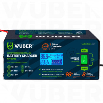 Wuber W14018 microprocessor acculader voor auto, 10 A, 6-150 Ah, 2-24 V