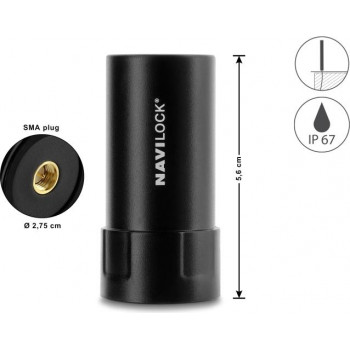 Navilock GNSS-multibandantenne SMA-stekker 35 dB actief buiten zwart 5,6 cm