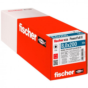 Fischer Houtbouwschroef PowerFull II 8.0x200 ZK TX VG (50 stuks, volledige schroefdraad, verzinkt)