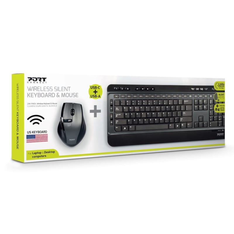 Port Silent draadloze toetsenbord- en muiscombinatie, US-layout (900901-US)