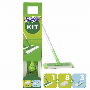 Swiffer Sweeper starterset met 11 wisdoekjes (droog 8 stuks + nat 3 stuks)