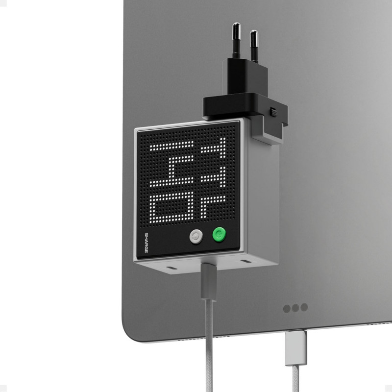 SHARGE Pixel 140 GaN-oplader, 140W, 3x USB-C, dot-matrix-display - grijs