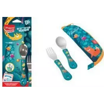 Maped PICNIK bestekset JUNGLE FEVER 3-delig turquoise met etui RVS ABS