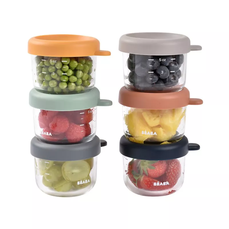 Beaba set van glazen bakjes met deksel 6 x 150 ml Sunrise kleurmix